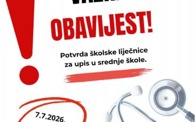 Obavijest o izdavanju potvrda za upis u srednje škole
