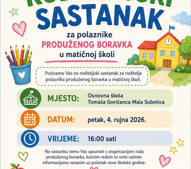 Roditeljski sastanak – produženi boravak matična škola